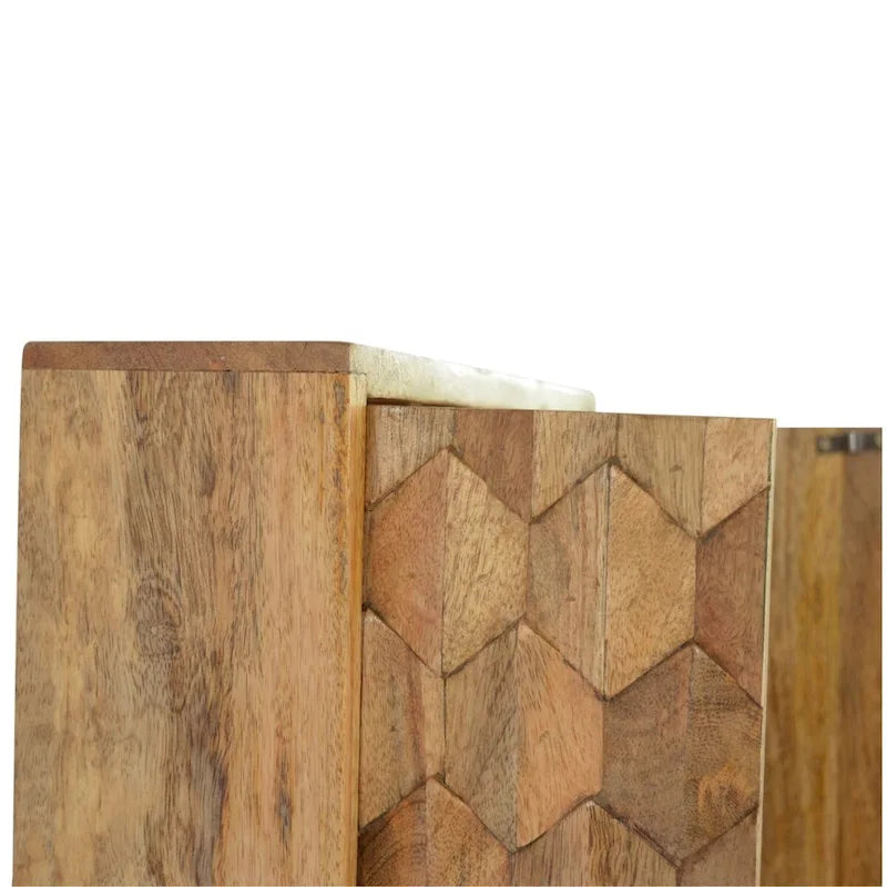 Solid Mango Wood Pineapple Carved Sliding Mirror Cabinet With Storage Shelves For Bathroom Or Hallway