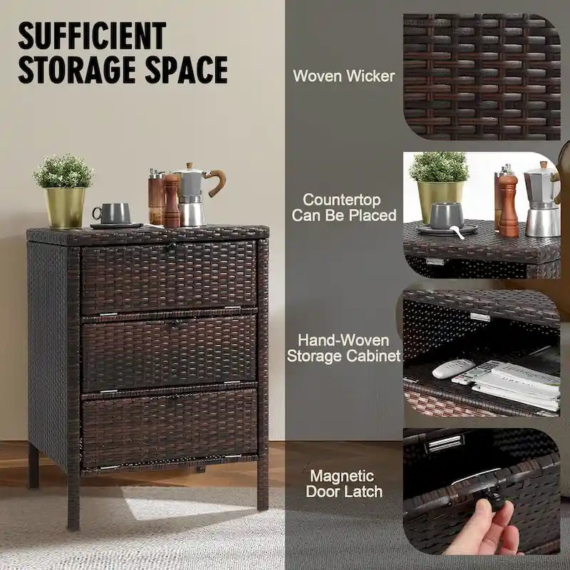 Wicker storage cabinet with 3 drawers
