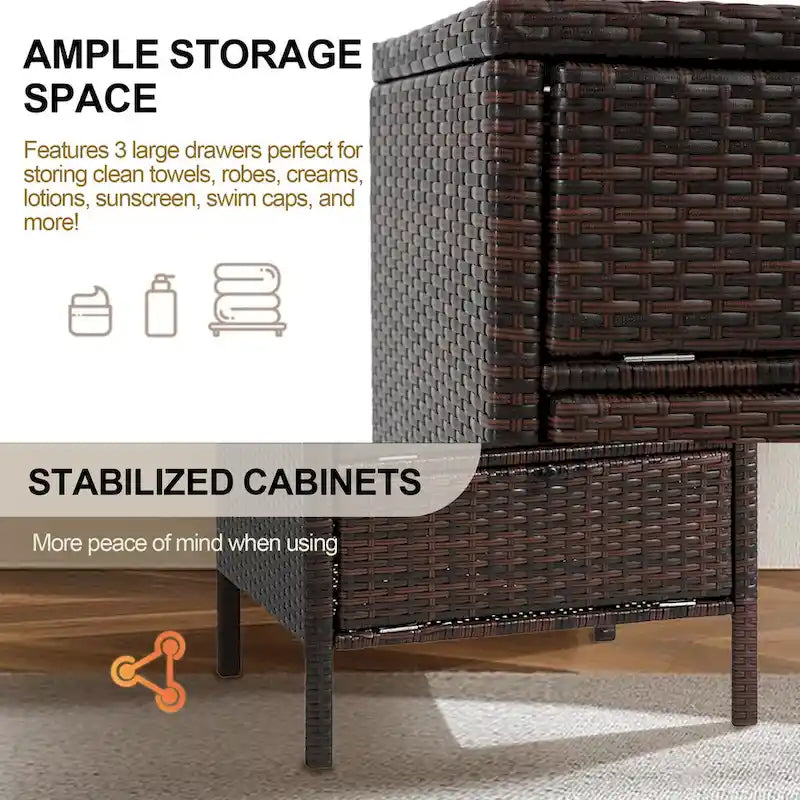 Wicker storage cabinet with 3 drawers