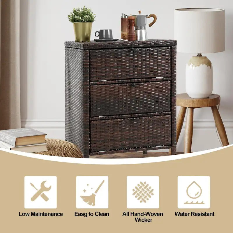 Wicker storage cabinet with 3 drawers