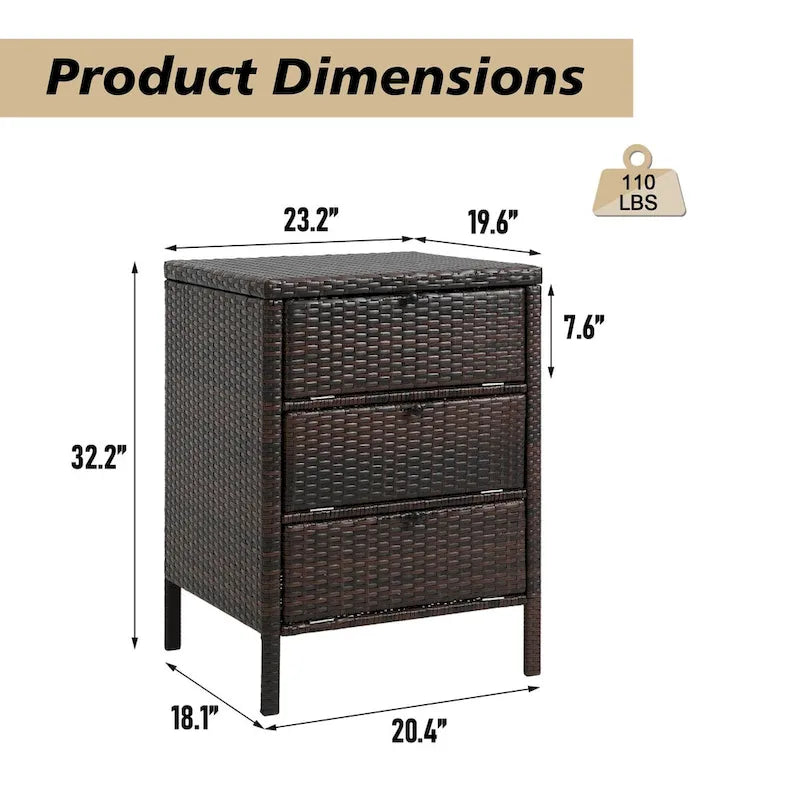 Wicker storage cabinet with 3 drawers