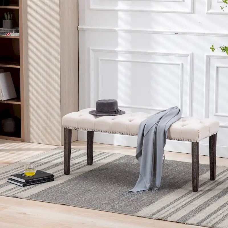 Upholstered Tufted Bench Ottoman Footrest Stool Accent Bench