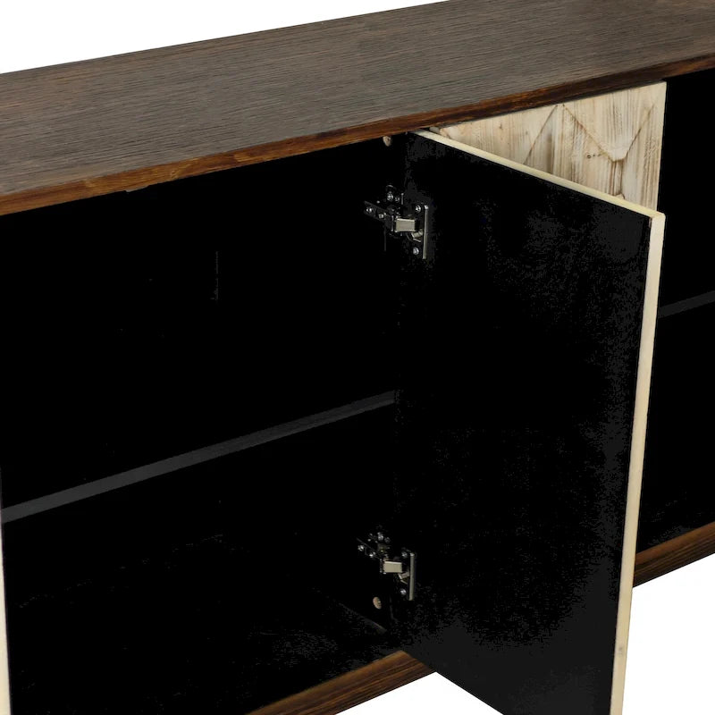 Retro Embossed 4-Door Sideboard, 59.84" Long With Adjustable Shelves, Elm Wood Top & Pine Wood Legs
