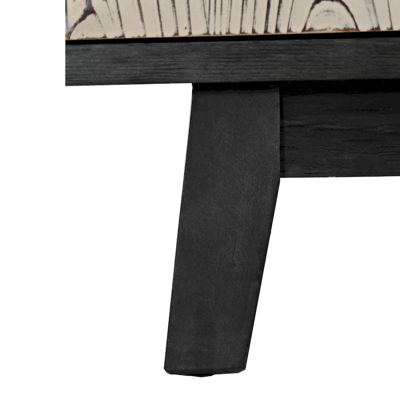 Retro Embossed 4-Door Sideboard, 59.84" Long With Adjustable Shelves, Elm Wood Top & Pine Wood Legs