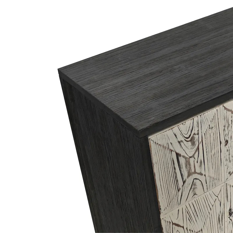 Retro Embossed 4-Door Sideboard, 59.84" Long With Adjustable Shelves, Elm Wood Top & Pine Wood Legs