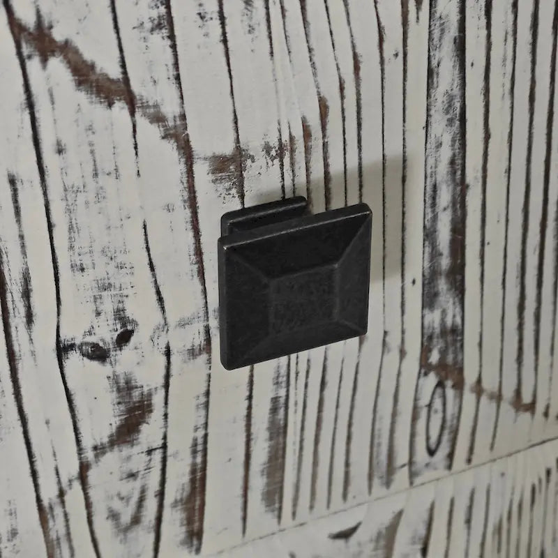 Retro Embossed 4-Door Sideboard, 59.84" Long With Adjustable Shelves, Elm Wood Top & Pine Wood Legs