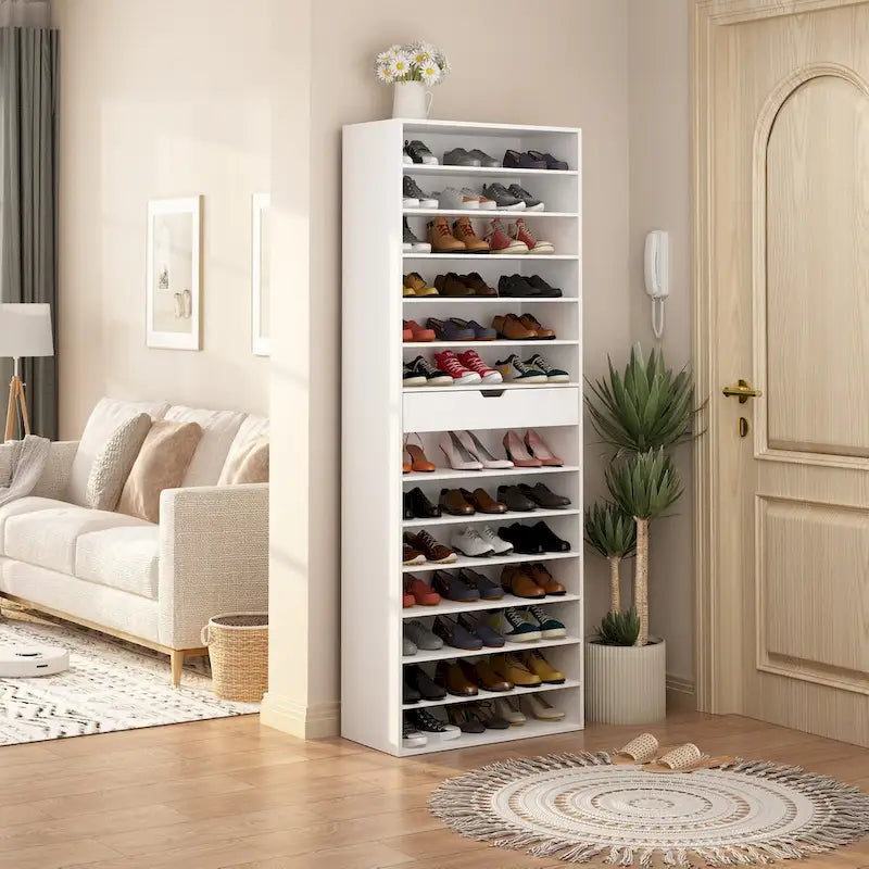 Versatile Storage Solution White Shoe Cabinet for Flats Boots 78.18 H