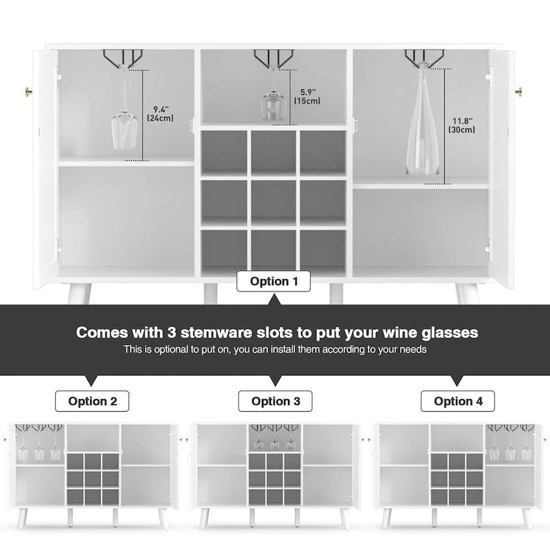 Modern double-door kitchen sideboard/storage cabinet with wine rack and glass holder.