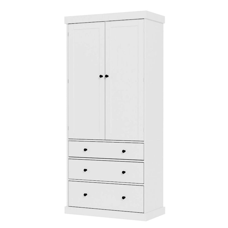 77inch Kitchen Pantry, Freestanding Tall Cupboard Storage Cabinet with 3 Adjustable Shelves,8 Door Shelves,3 Drawers for Kitchen