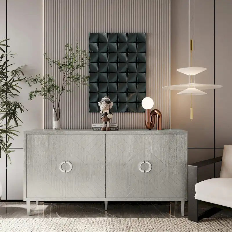 Stylish and Functional 4-Door Storage Cabinet with pine legs