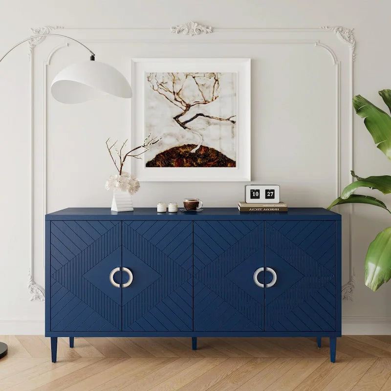 Stylish and Functional 4-Door Storage Cabinet with pine legs
