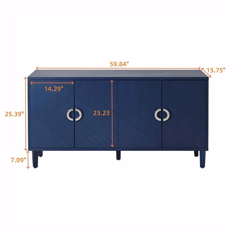 Stylish and Functional 4-Door Storage Cabinet with pine legs