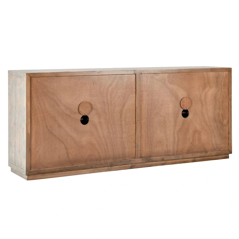 Modern Grid Pattern Reclaimed Pine Sideboard, 86" Long With Adjustable Shelves & Wire Management