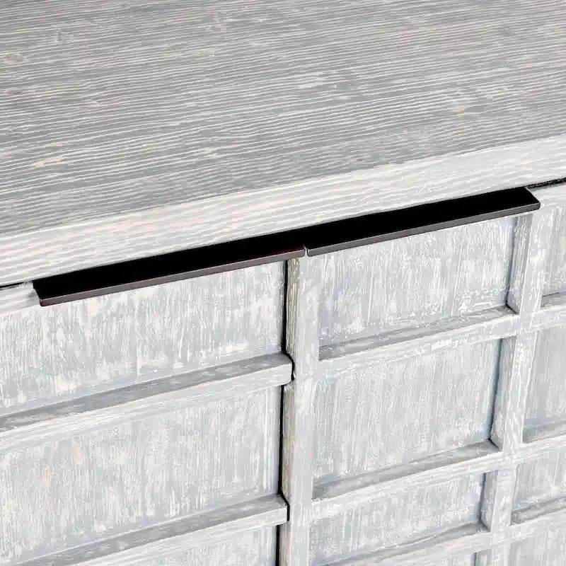 Modern Grid Pattern Reclaimed Pine Sideboard, 86" Long With Adjustable Shelves & Wire Management
