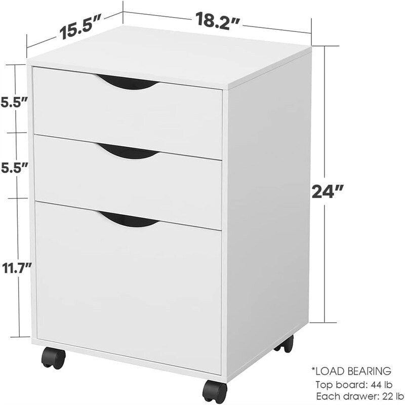 Mobile Three-Drawer Filing Cabinet With Lockable Wheels – Suitable For Storing Letter-Size/Legal-Size Documents And A4 Folders.