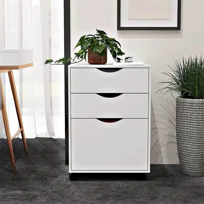 Mobile Three-Drawer Filing Cabinet With Lockable Wheels – Suitable For Storing Letter-Size/Legal-Size Documents And A4 Folders.
