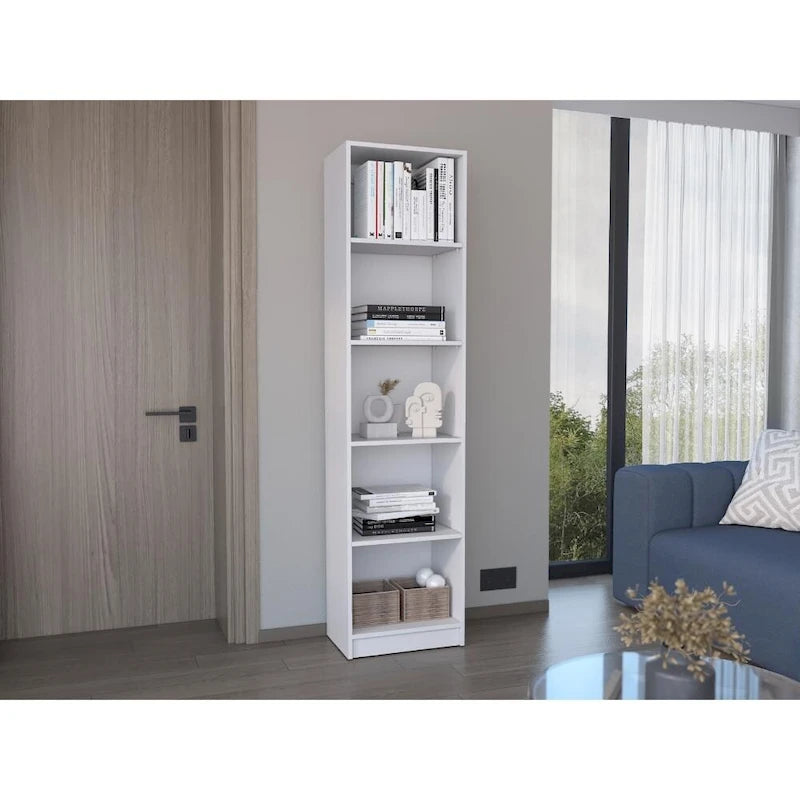 Five-tier bookshelf, slim design - White - Suitable for offices