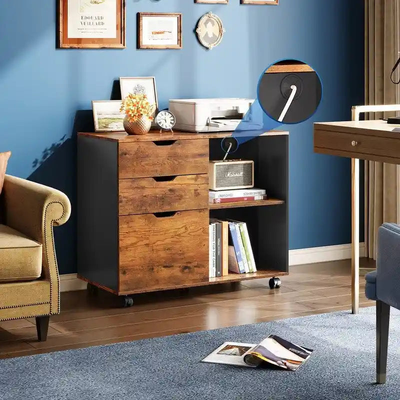 Wooden Filing Cabinet, Mobile Lateral Filing Cabinet