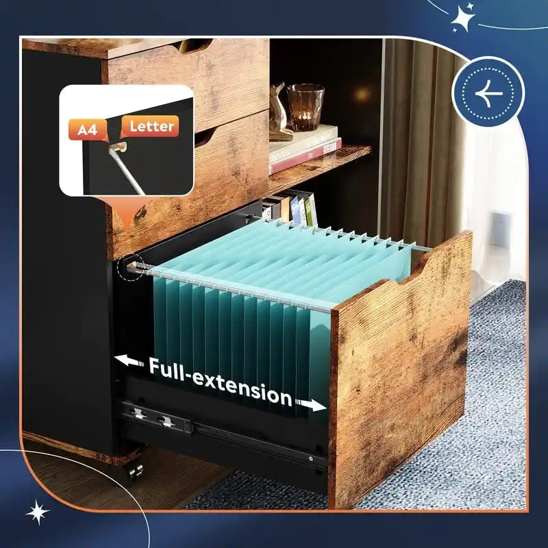 Wooden Filing Cabinet, Mobile Lateral Filing Cabinet
