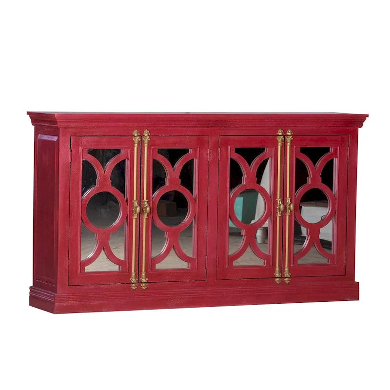 4-Door Sideboard, Red & Mint Green, Glass Doors, 71"