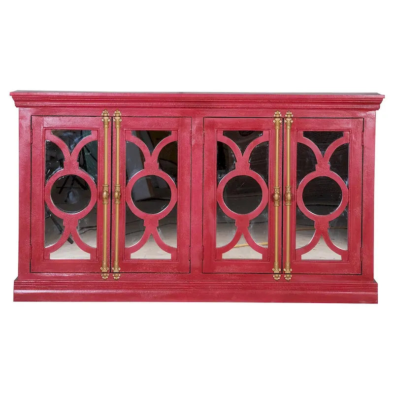 4-Door Sideboard, Red & Mint Green, Glass Doors, 71"