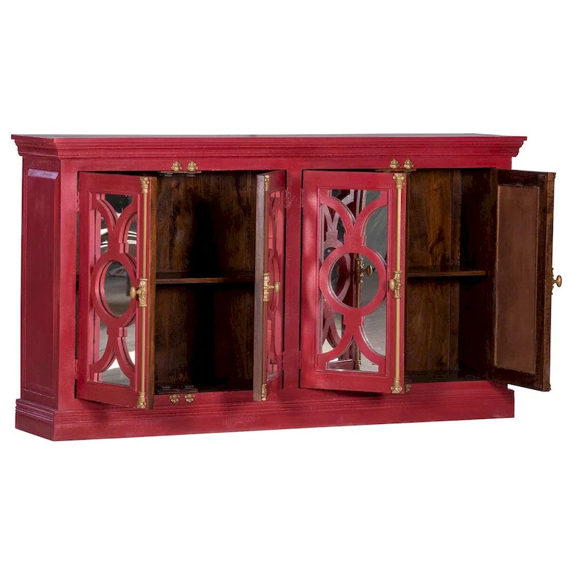 4-Door Sideboard, Red & Mint Green, Glass Doors, 71"