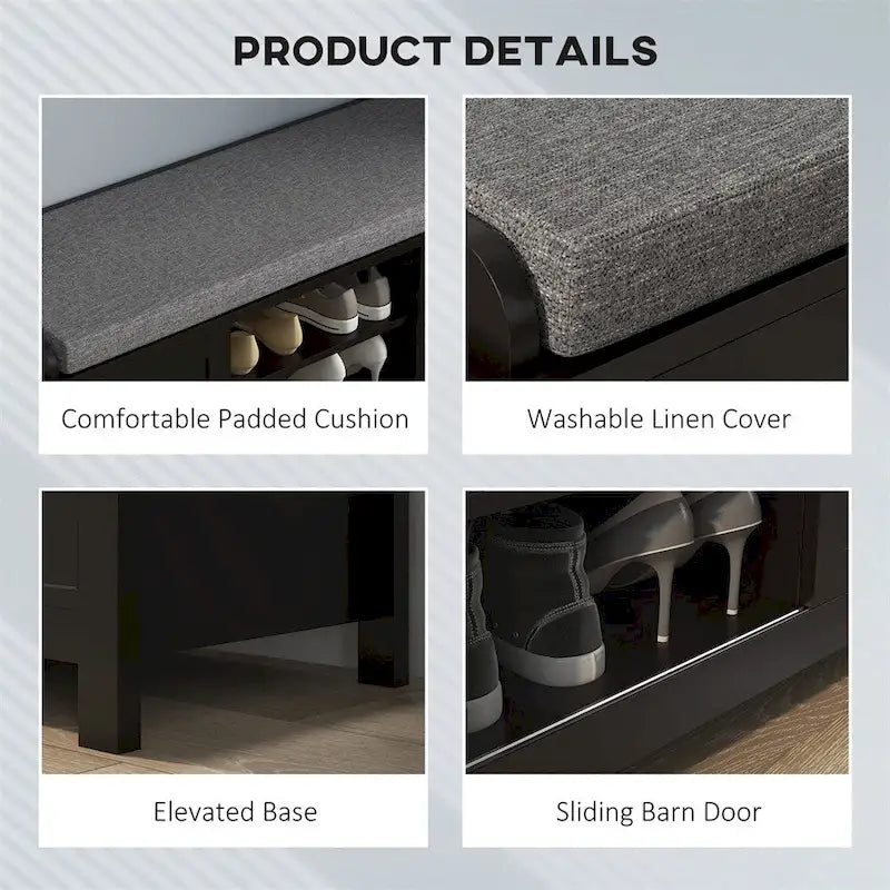 Entryway Shoe Bench Storage Ottoman w/Sliding Door,Adjustable Shelving