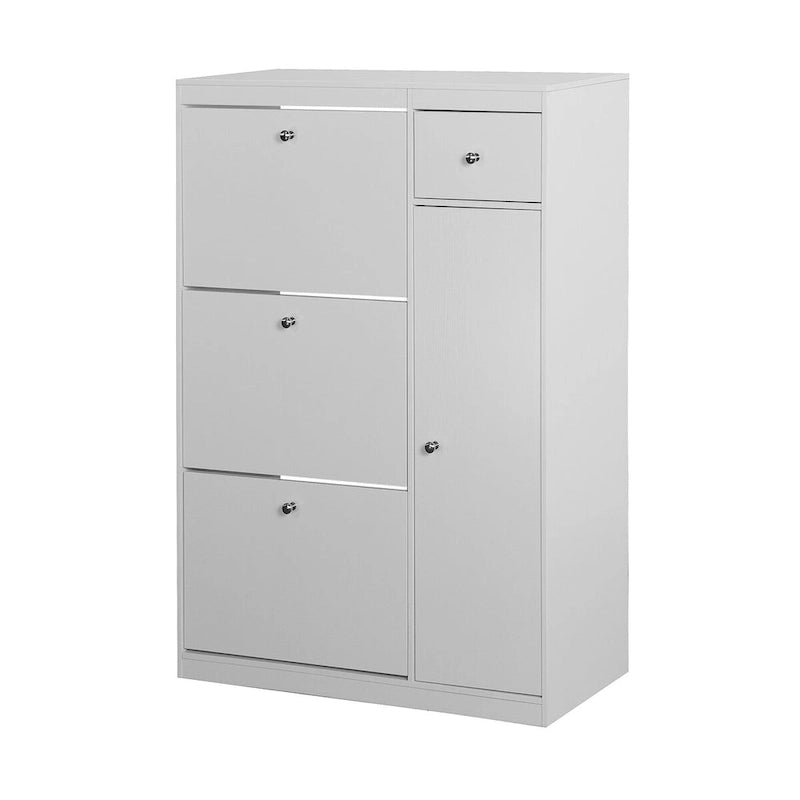 Shoe Cabinet, Freestanding Tipping Bucket Shoe Rack Organizer with 3 Flip Drawers,Entryway Narrow Storage with Adjustable Shelf