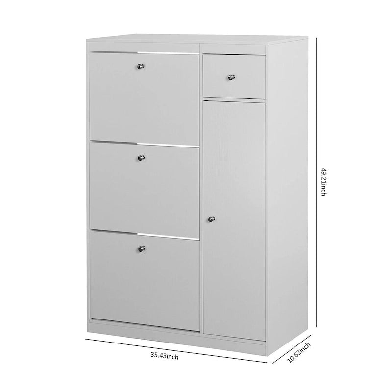 Shoe Cabinet, Freestanding Tipping Bucket Shoe Rack Organizer with 3 Flip Drawers,Entryway Narrow Storage with Adjustable Shelf