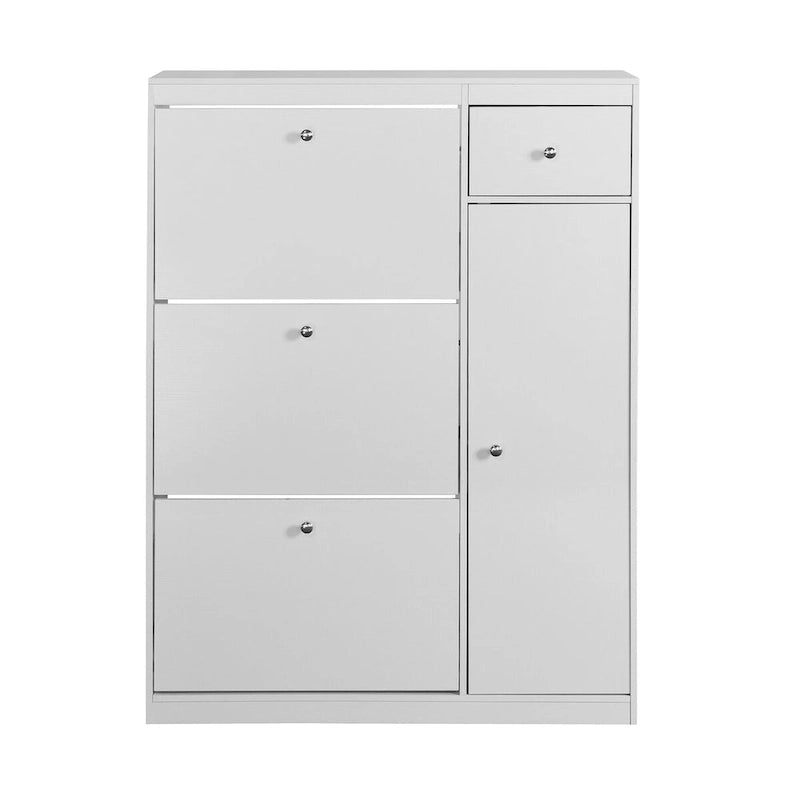 Shoe Cabinet, Freestanding Tipping Bucket Shoe Rack Organizer with 3 Flip Drawers,Entryway Narrow Storage with Adjustable Shelf