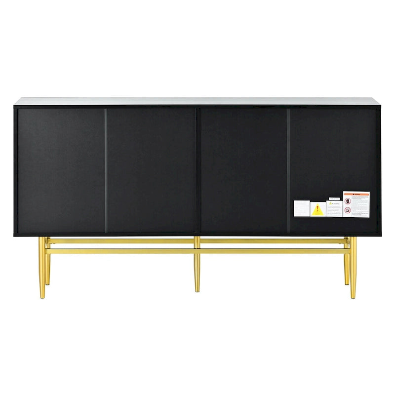 A Modern And Elegant Four-Door Sideboard With Gold Metal Handles, Suitable For Use In The Dining Room, Living Room, Bedroom, And Hallway.