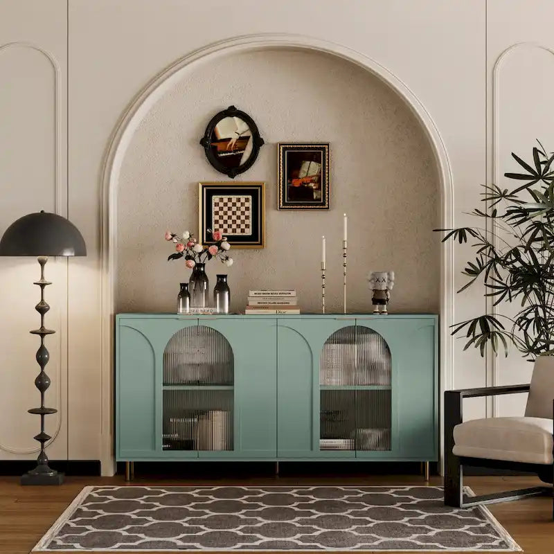 Accent Cabinet Lacquered Wooden Cabinet with 4 Glass Doors Sideboard Buffet Server Cabinet Storage Cabinet, for Living Room