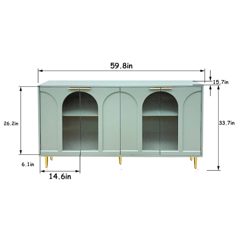 Accent Cabinet Lacquered Wooden Cabinet with 4 Glass Doors Sideboard Buffet Server Cabinet Storage Cabinet, for Living Room
