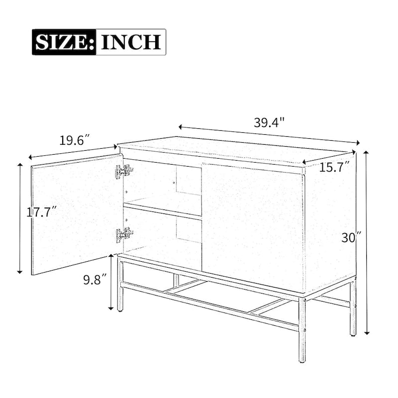 Minimalist & Luxury Cabinet Two Door Sideboard with Gold Metal Legs for Living Room, Dining Room