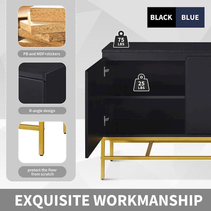 Minimalist & Luxury Cabinet Two Door Sideboard with Gold Metal Legs for Living Room, Dining Room