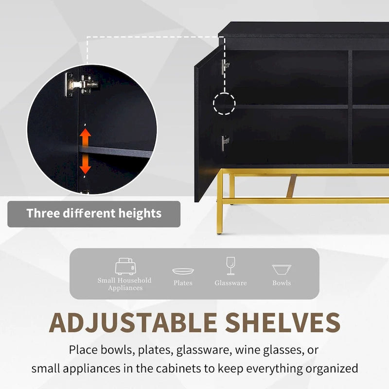 Minimalist & Luxury Cabinet Two Door Sideboard with Gold Metal Legs for Living Room, Dining Room