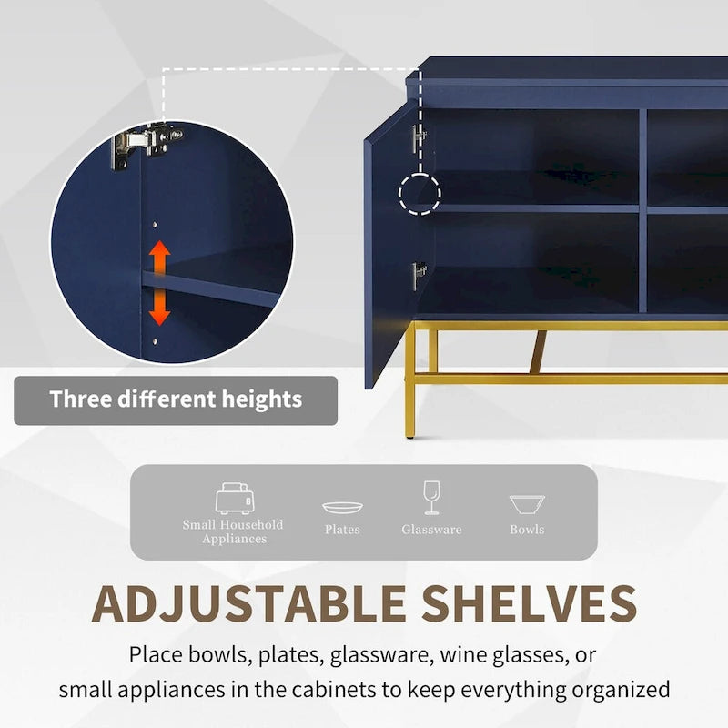 Minimalist & Luxury Cabinet Two Door Sideboard with Gold Metal Legs for Living Room, Dining Room