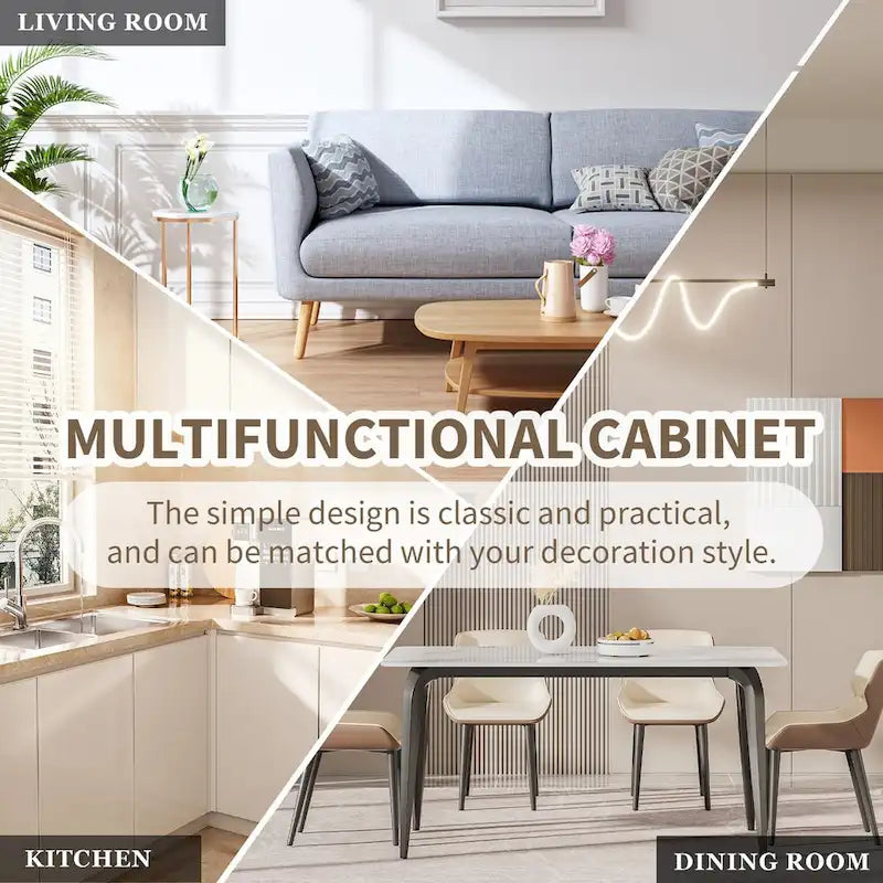 Minimalist & Luxury Cabinet Two Door Sideboard with Gold Metal Legs for Living Room, Dining Room