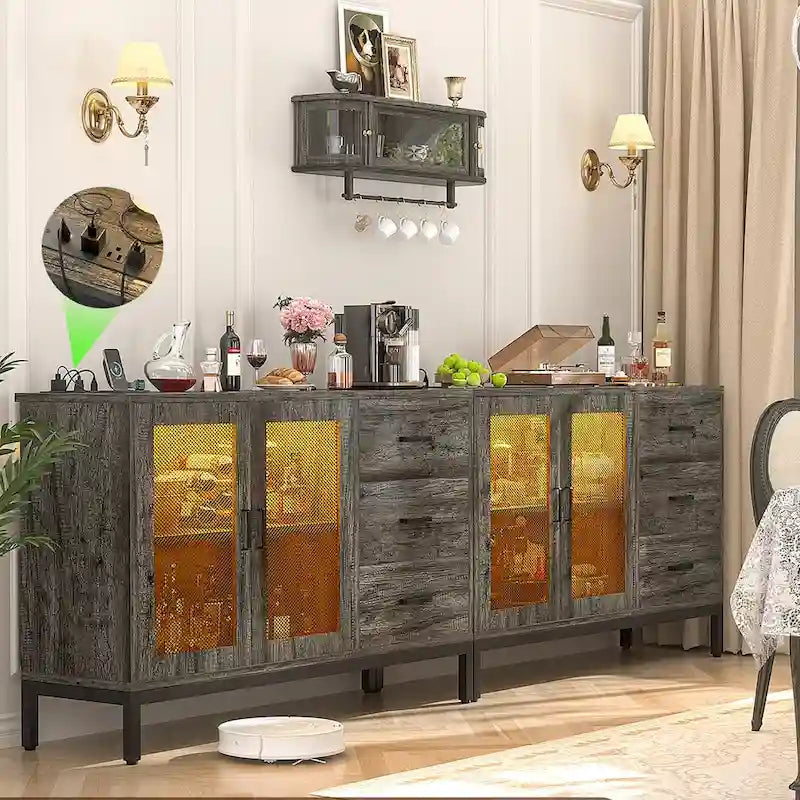 Sideboard Buffet Wood Storage Accent Bar Cabinet with Charge Station and LED Lights - 45.27  W