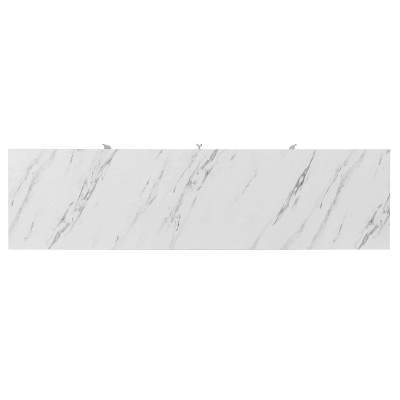 A sideboard with gold metal legs, handles, and adjustable shelves.