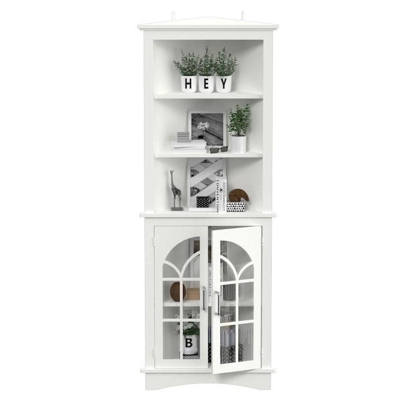 Corner Storage Cabinet, 63.3  Tall Freestanding Bookcase with Doors & Adjustable Shelves, 5-Tier Corner Display Cabinet
