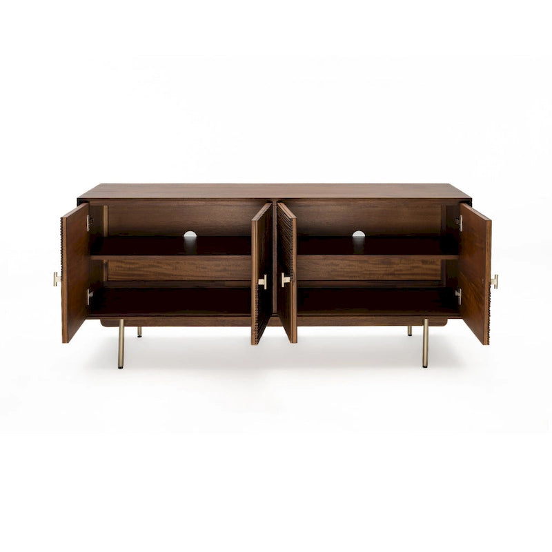 Sideboard, Walnut Acacia & Rattan, Soft-Close Doors, 63"