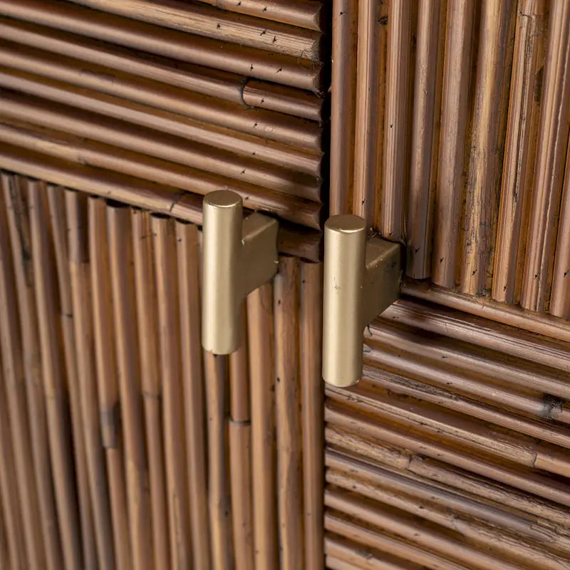 Sideboard, Walnut Acacia & Rattan, Soft-Close Doors, 63"