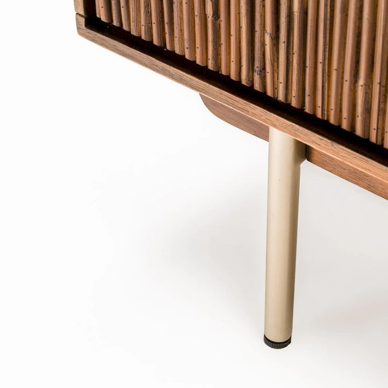 Sideboard, Walnut Acacia & Rattan, Soft-Close Doors, 63"