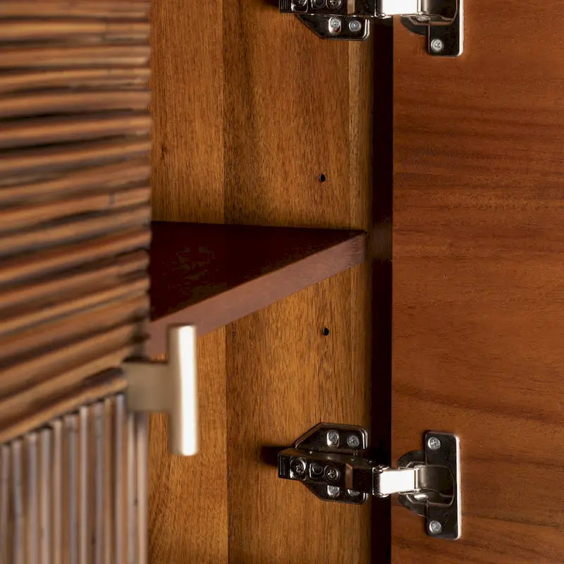 Sideboard, Walnut Acacia & Rattan, Soft-Close Doors, 63"