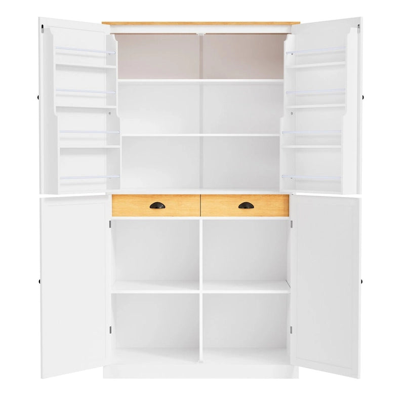 40.2x20x71.3inch High Freestanding Kitchen Pantry Large Cupboard Storage Cabinet with 2 Drawers, 2 Adjustable 8 Door Shelves