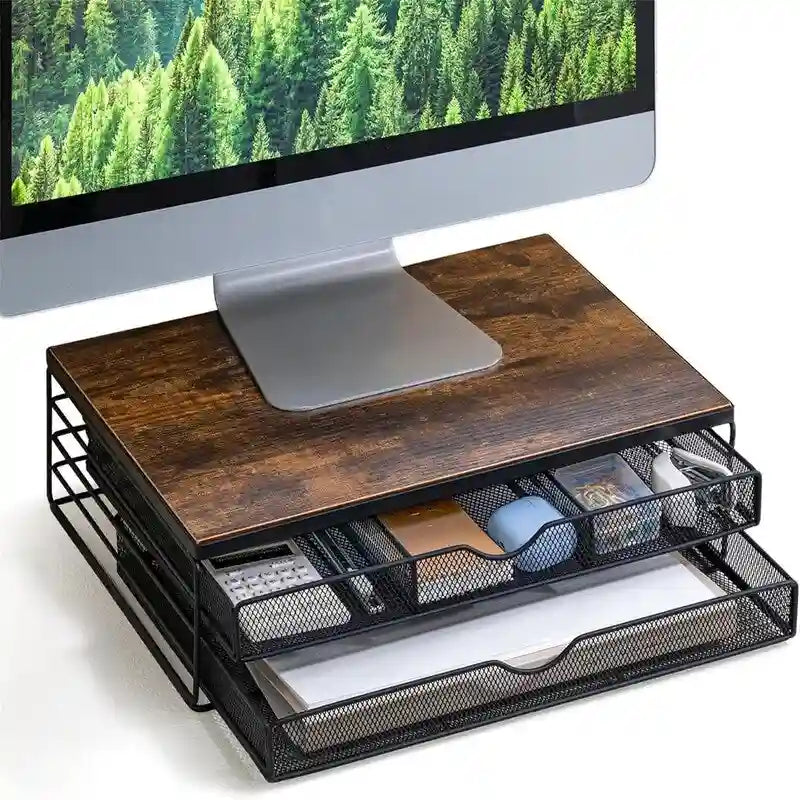 Wood Monitor Riser with Drawers
