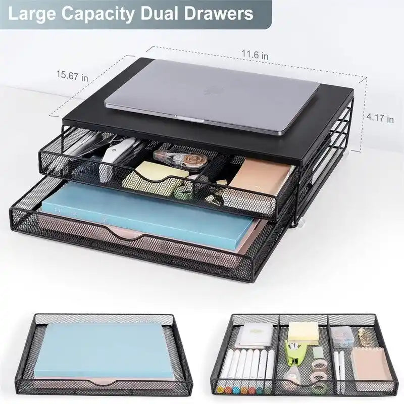 Wood Monitor Riser with Drawers