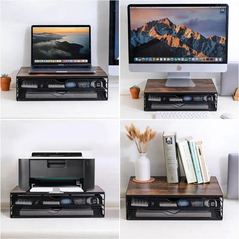 Wood Monitor Riser with Drawers