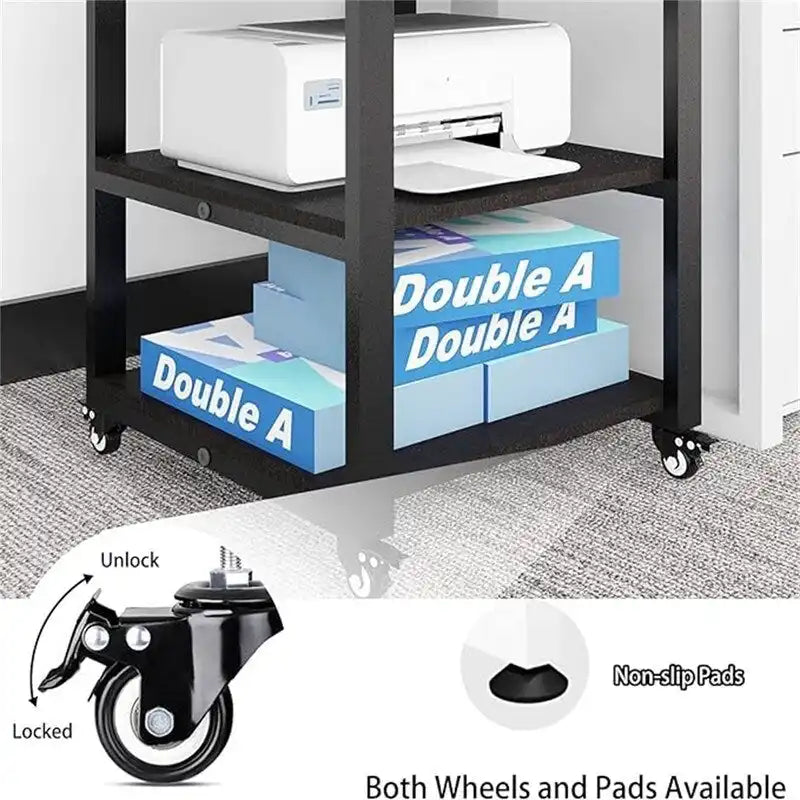 Mobile 3-Tier Rolling Printer Stand with Wheels, 150 lb Capacity, 19.7" Top for Office & Home Organization